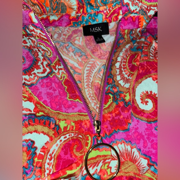 MSK Paisley Print Short Sleeve Collar Midi Dress Women L Unique Art To Wear‎ NEW - Picture 8 of 10